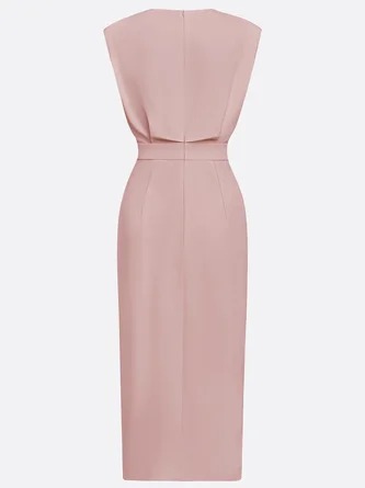 Elegant Solid Color Round Neck Sleeveless Slit Midi Dress