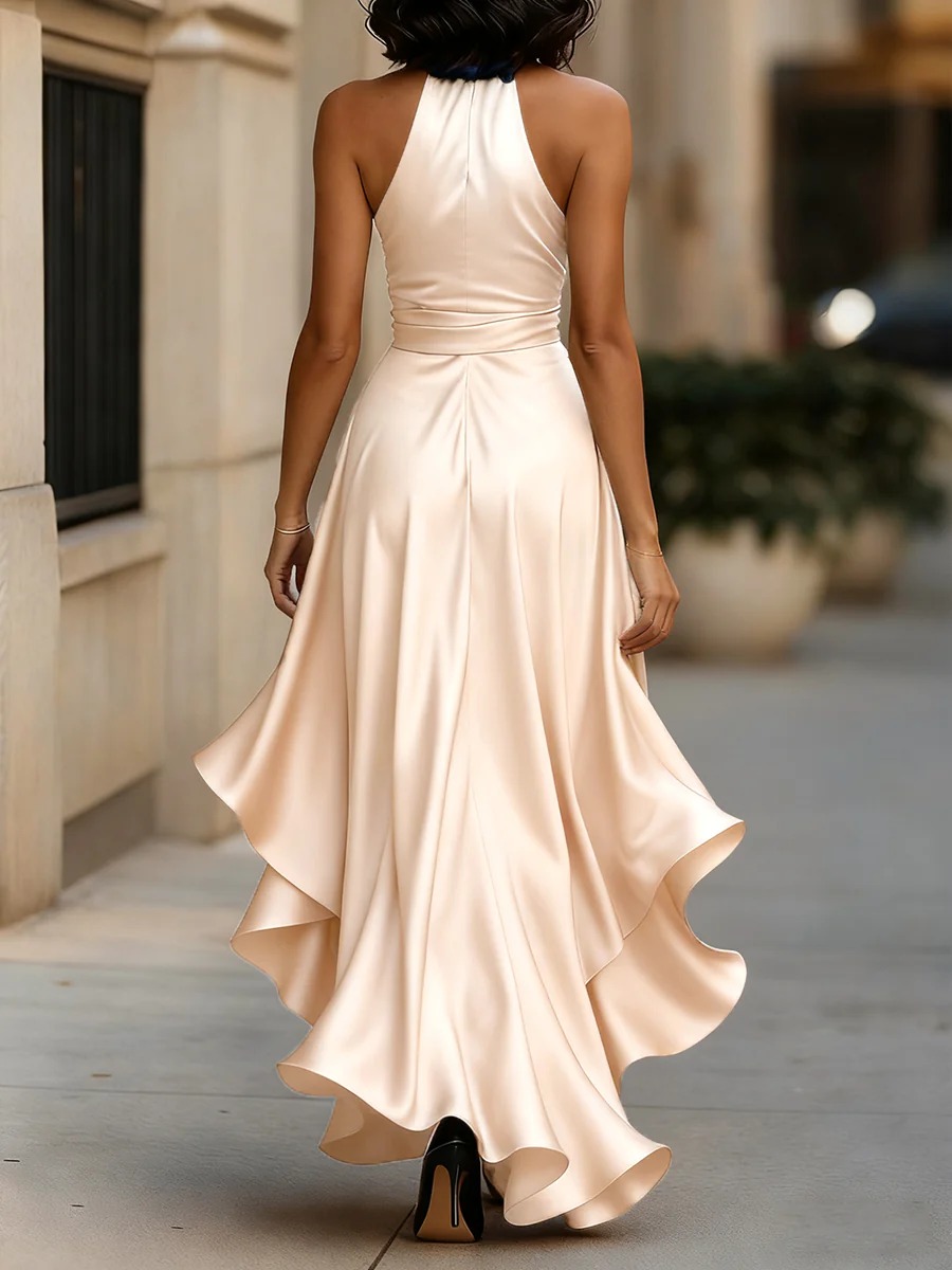 Elegant V-neck Irregular Ruffle Midi Dress