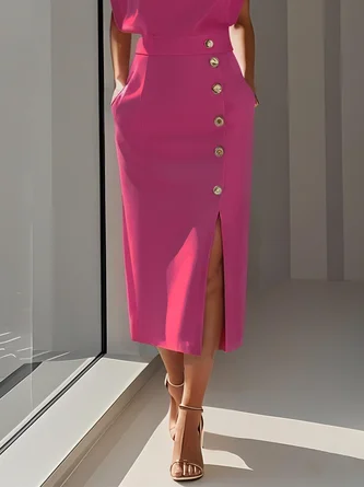 Elegant Solid Color Round Neck Sleeveless Slit Midi Dress