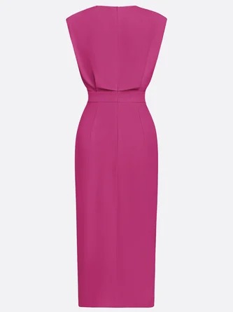 Elegant Solid Color Round Neck Sleeveless Slit Midi Dress