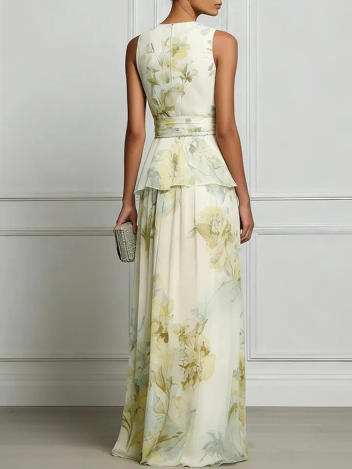 Elegant Floral Print Sleeveless Maxi Dress