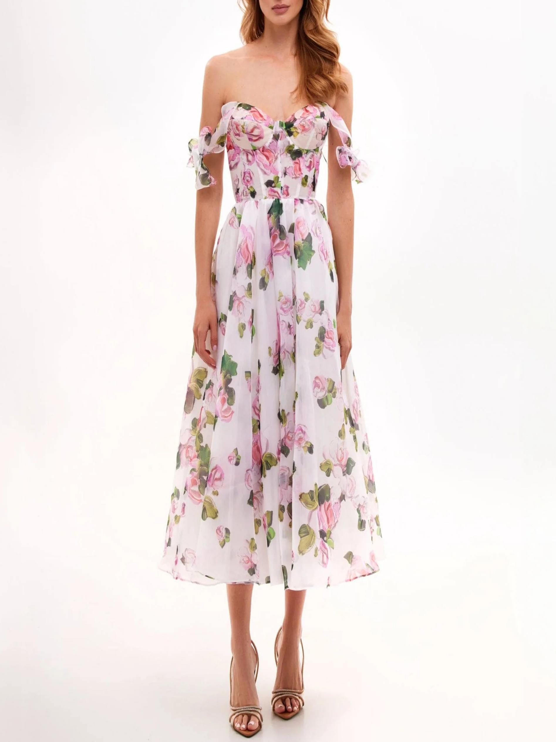 Stylish Organza Elegant Printed Midi Dress