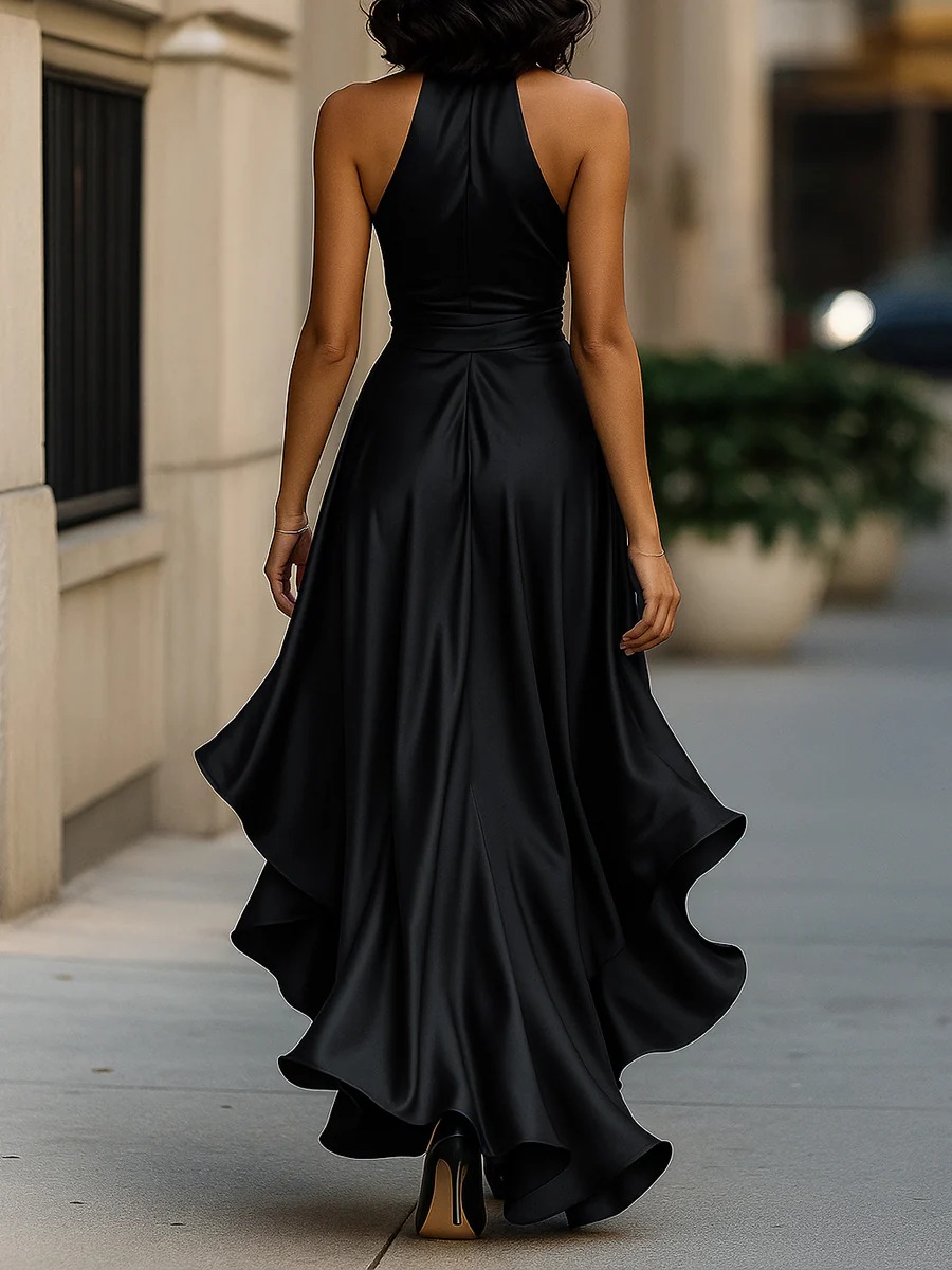 Elegant V-neck Irregular Ruffle Midi Dress