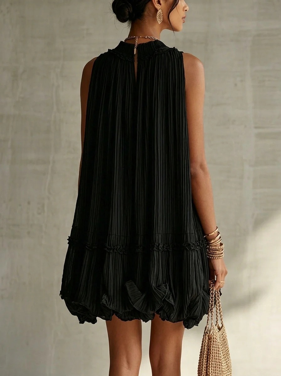 Elegant Sleeveless Pleated Ruffles Mini Dress