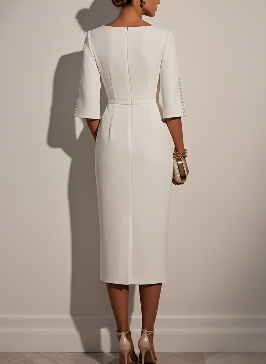 Elegant Solid Color Round Neck Midi Dress
