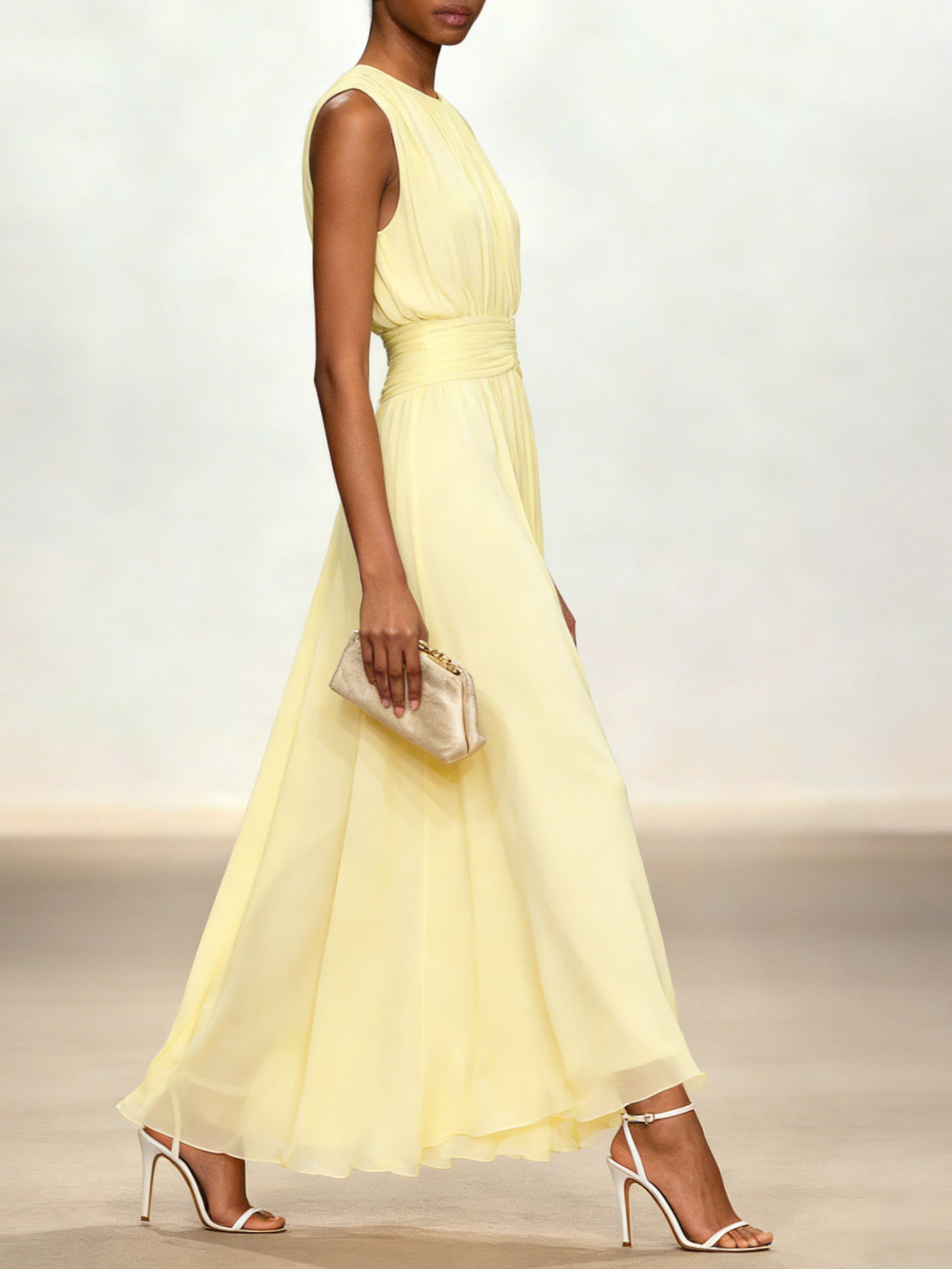 Elegant Solid Color Fitted Waist Round Neck Sleeveless Midi Dress