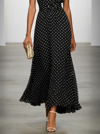 Women's French Style Waist-skimming Polka Dot Sleeveless Dress