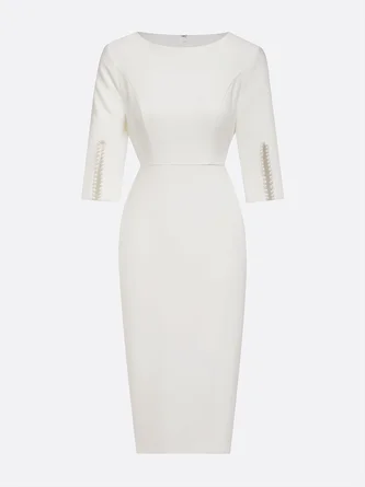 Elegant Solid Color Round Neck Midi Dress