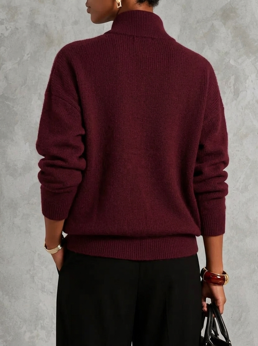 Stand Collar Double-breasted Zip-up Knit Cardigan