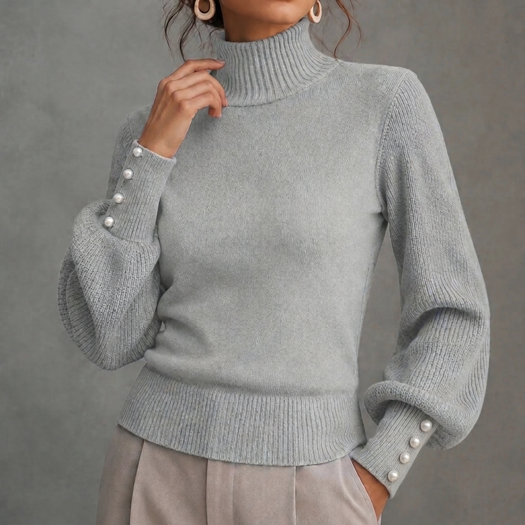 Elegant Solid Color Turtleneck Beaded Sweater