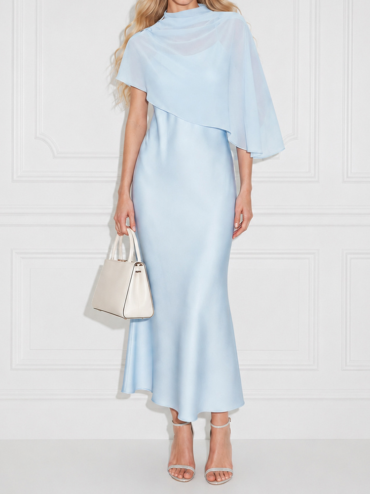 Elegant  Cape-style Chiffon Shawl Midi Dress
