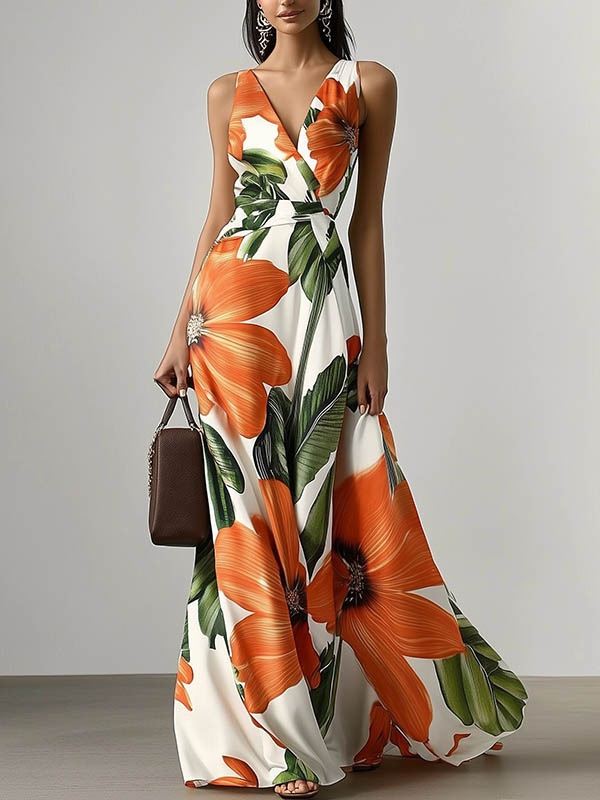Women's Printed Slim Waisted Maxi Dress