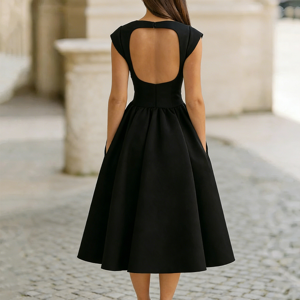 Classy Wide Skirted Backless Maxi Dress