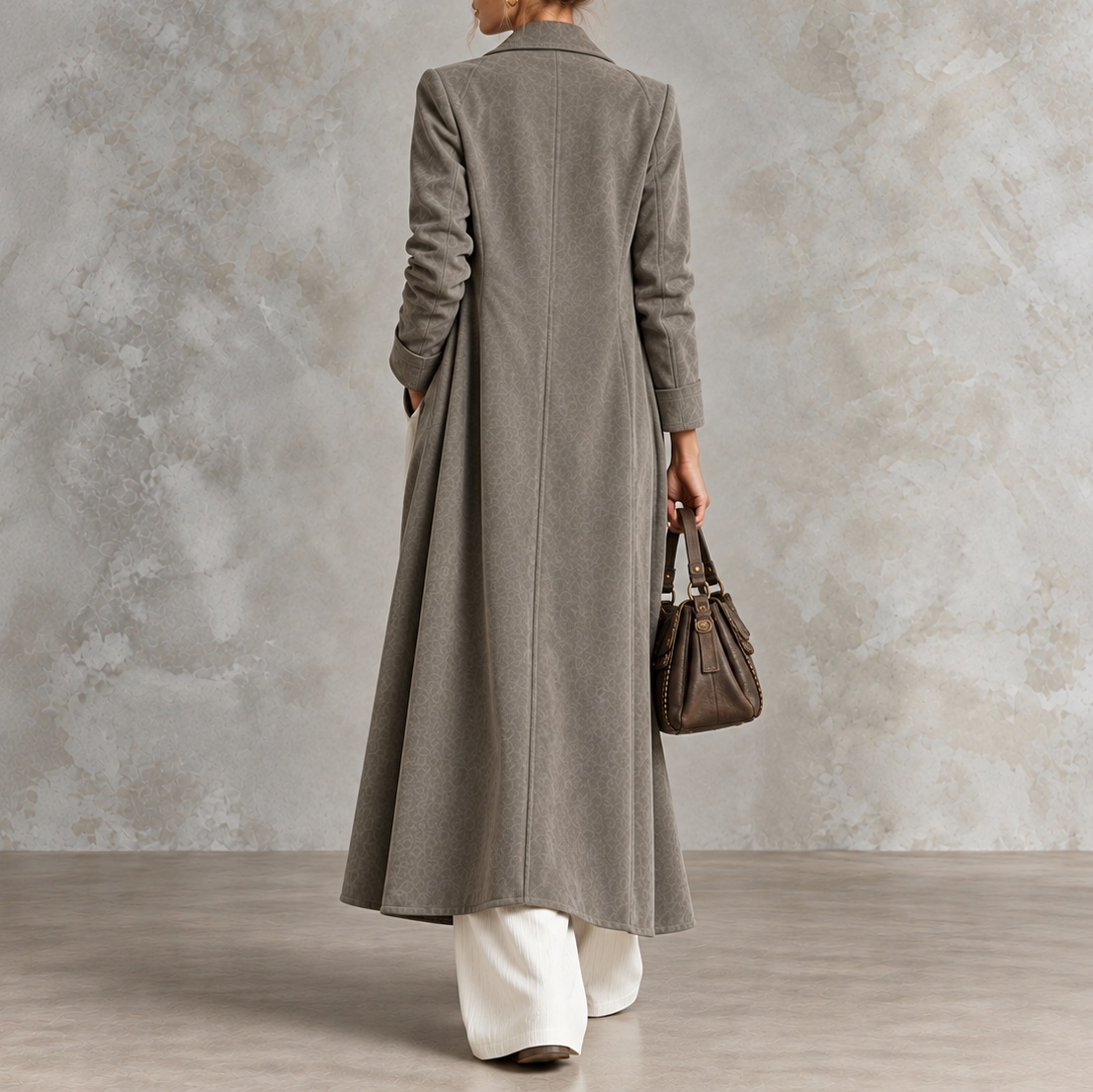 Lapel Collar Solid-color Long Straight-cut Coat
