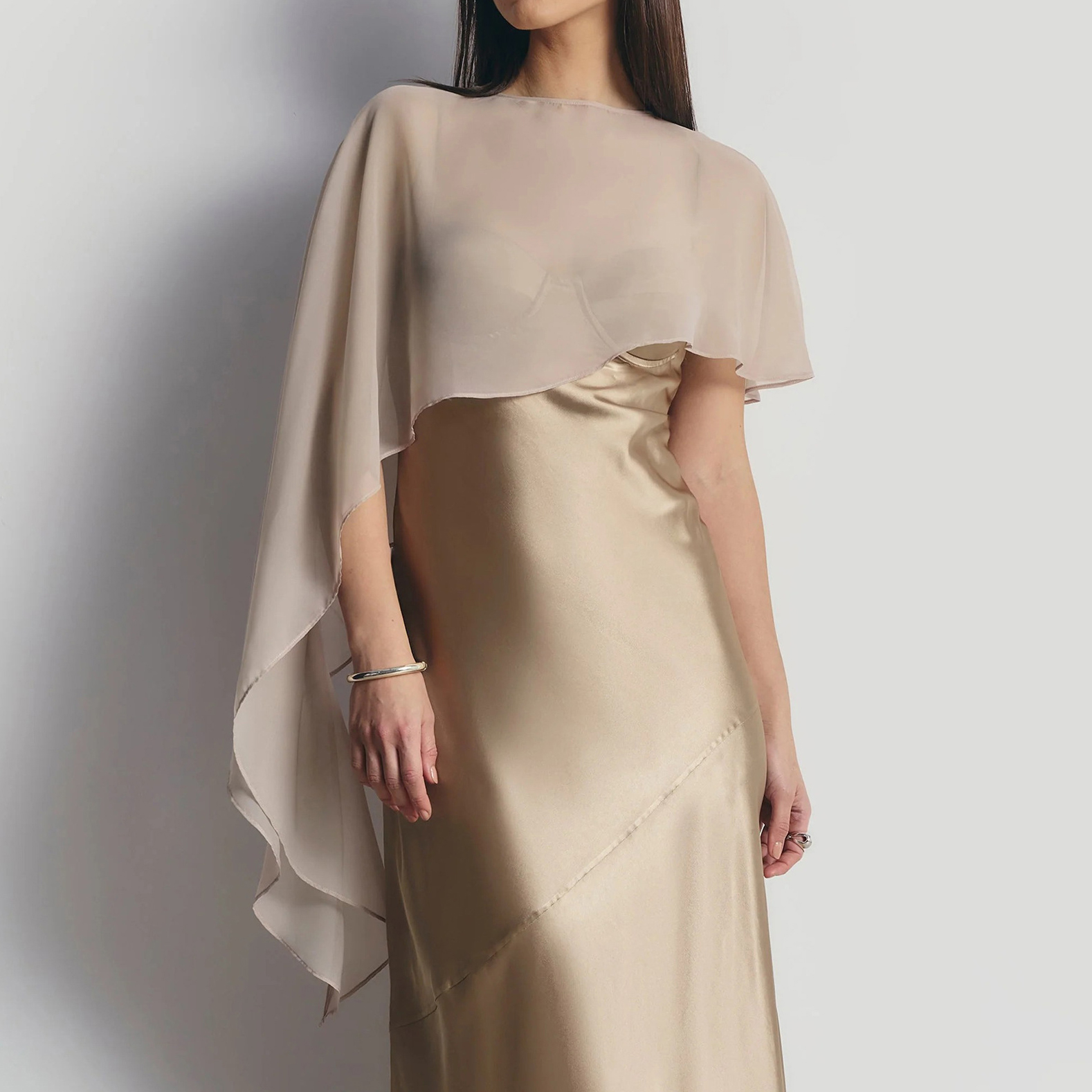 Elegant Evening Gown Party Wedding Asymmetrical Cape