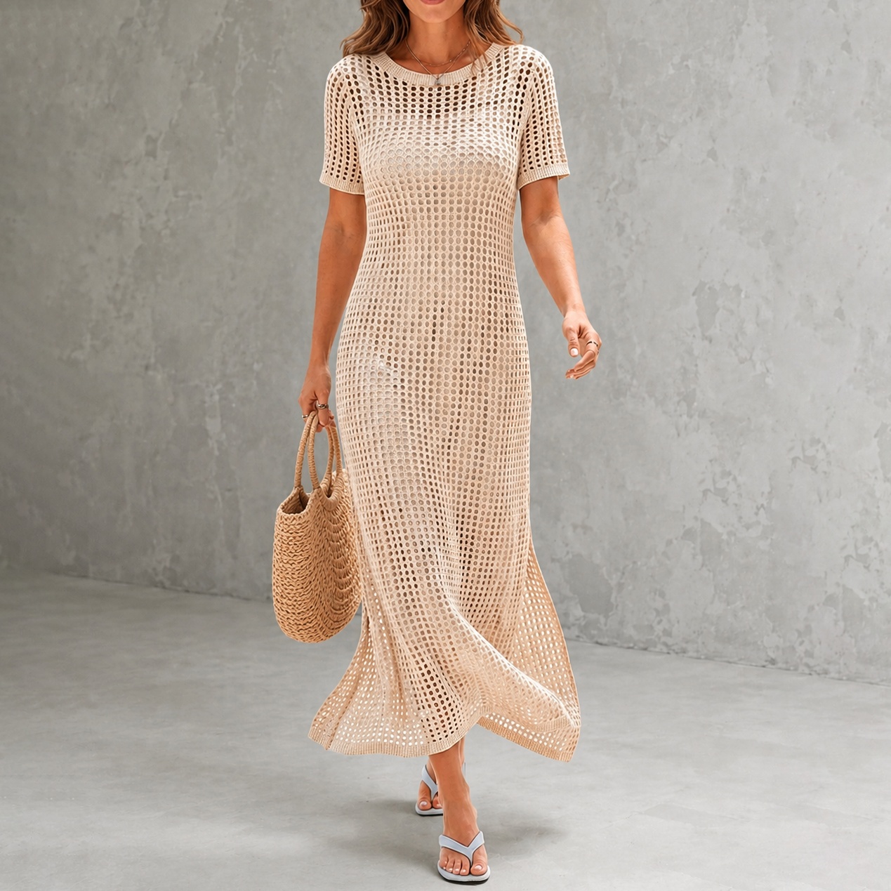Elegant Round Neck Hollowed-out 2-piece  Maxi Dress