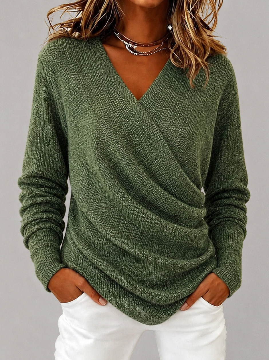 Women's Solid Color V Neck Knit Sweater