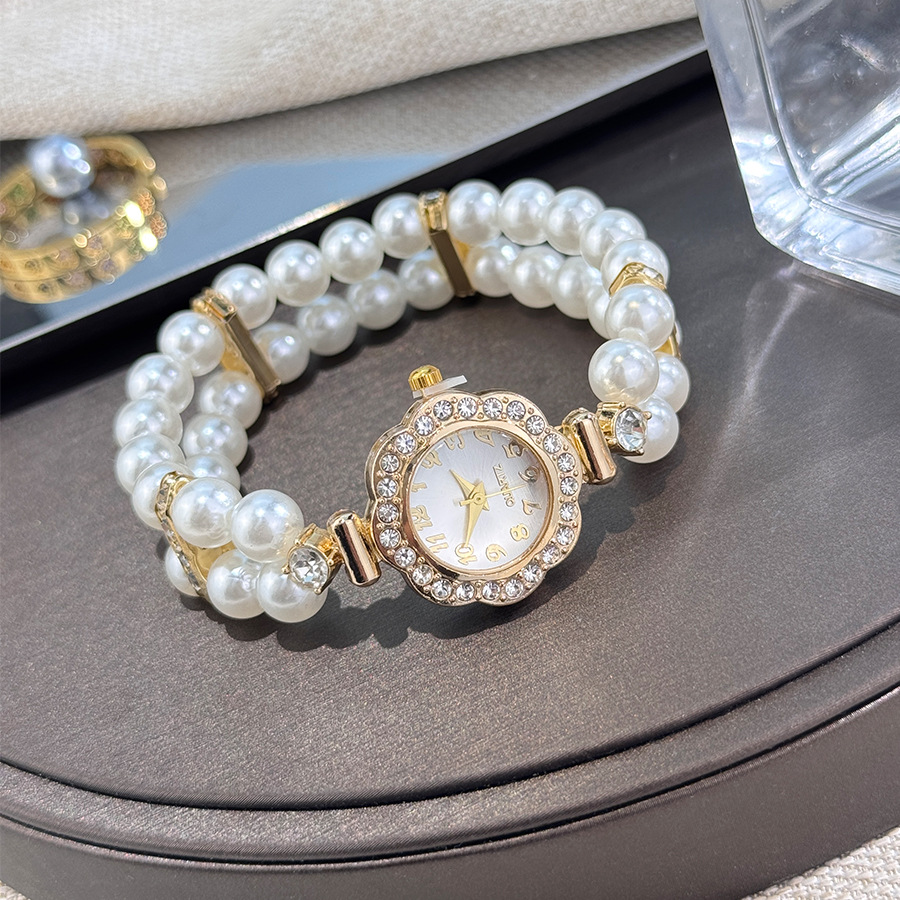 Double-row Imitation Pearl Elastic Watch