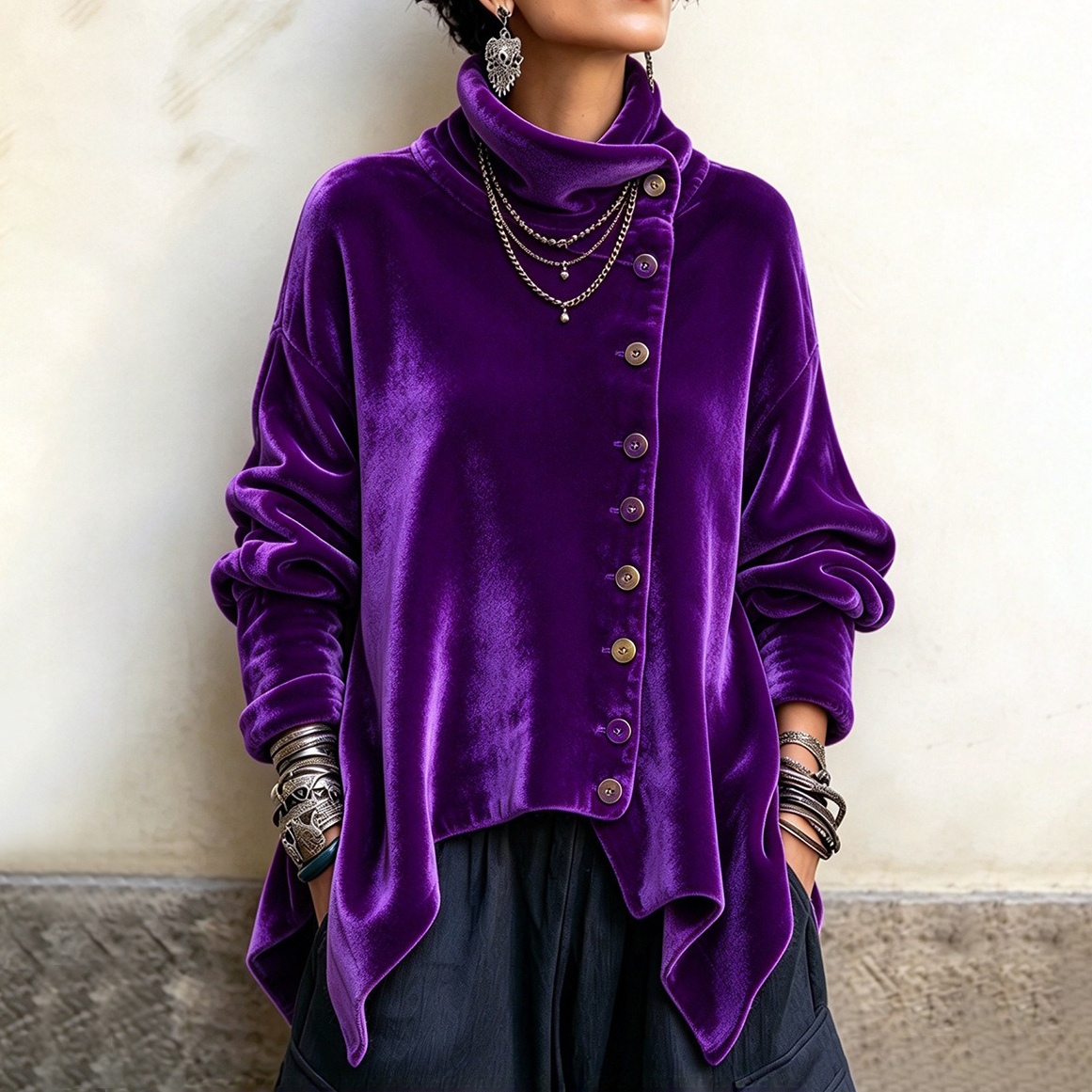 Women's Fall Winter Cozy Asymmetric Velvet Top