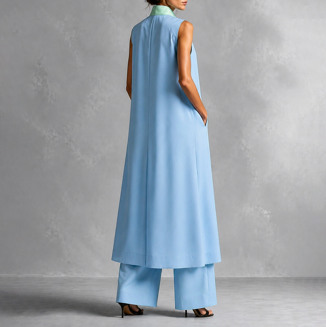 Elegant Two-piece Set Color-blocked Loose Cardigan + Trousers
