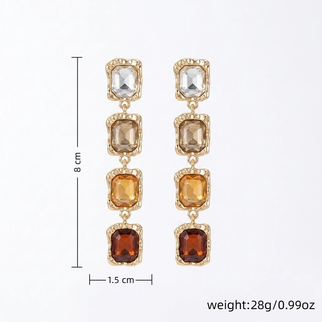2pcs/set Elegant Square Diamond-encrusted Clavicle Necklace & Earring Party Jewelry Set