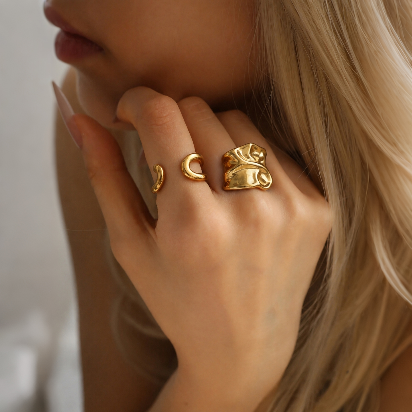 Elegant Stainless Steel Gold-plated Open Ring