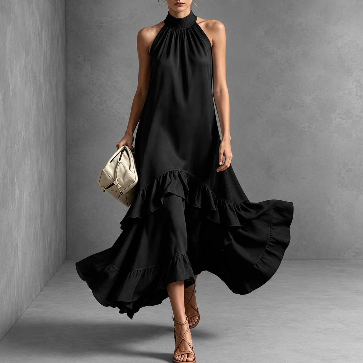 Elegant Sleeveless Ruffles Maxi Dress
