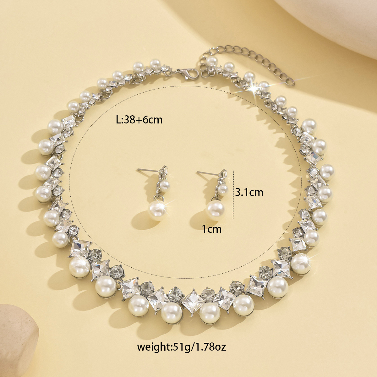 2pcs/set Elegant Imitation Pearl  Necklace Earrings And Bracelet Set
