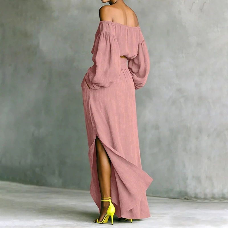 Casual Off-shoulder Top And Irregular Skirt Two-piece Set
