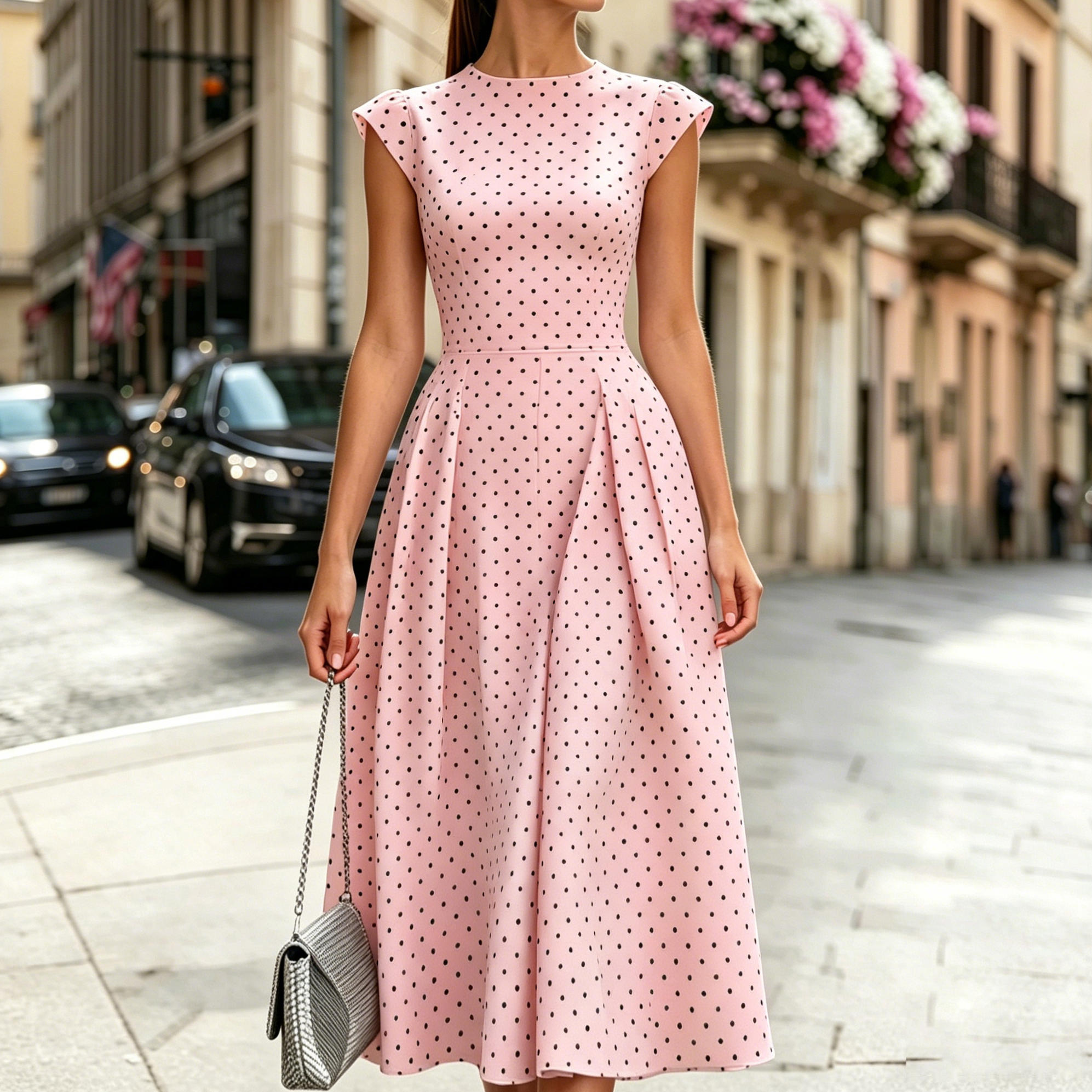 Elegant Polka Dot Fitted Maxi Dress