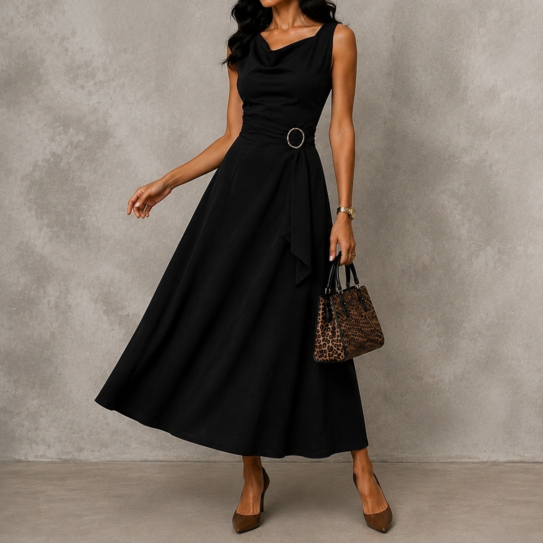 Elegant Asymmetrical V-neck Sleeveless Tie-waist Maxi Dress
