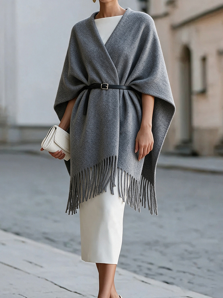 Solid Color Tassel Shawl