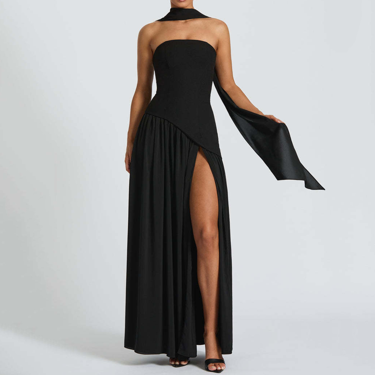 Sexy Backless High Slit Tube Top Solid Color Dress
