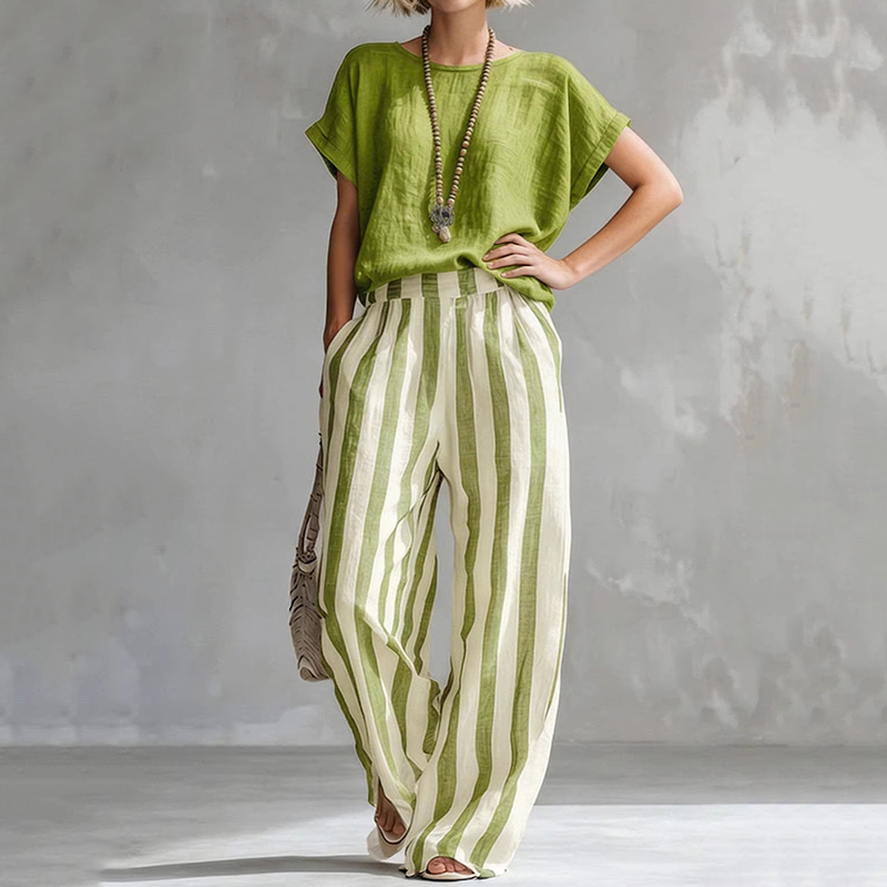 Classic Striped Linen Two-piece Set