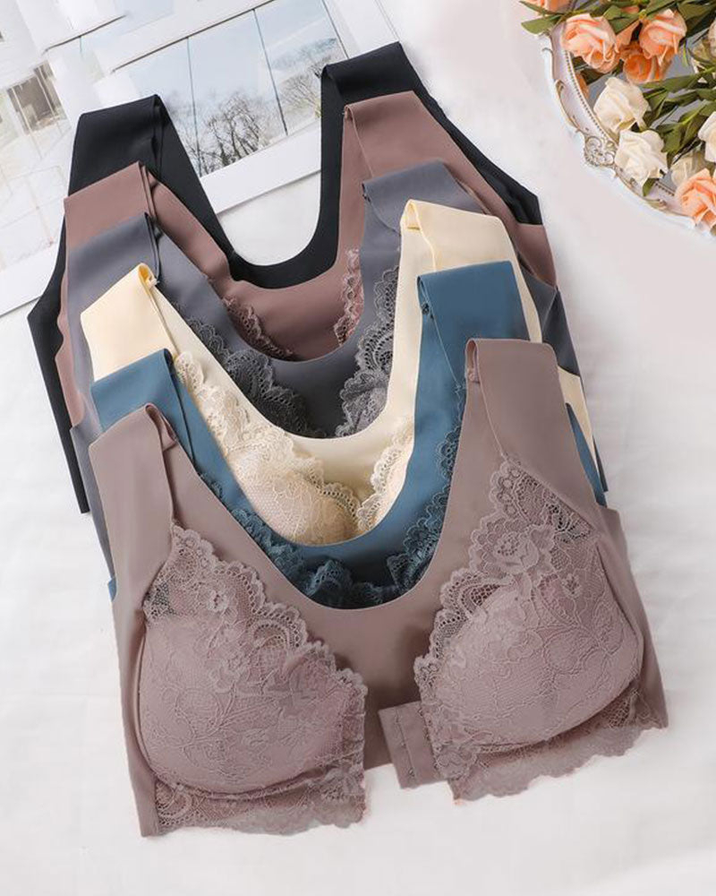 Women's Contrast Lace Hook & Eye Front Pushup Bra