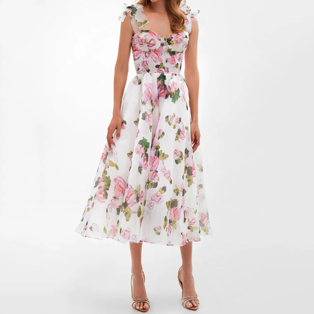 Stylish Organza Elegant Printed Midi Dress
