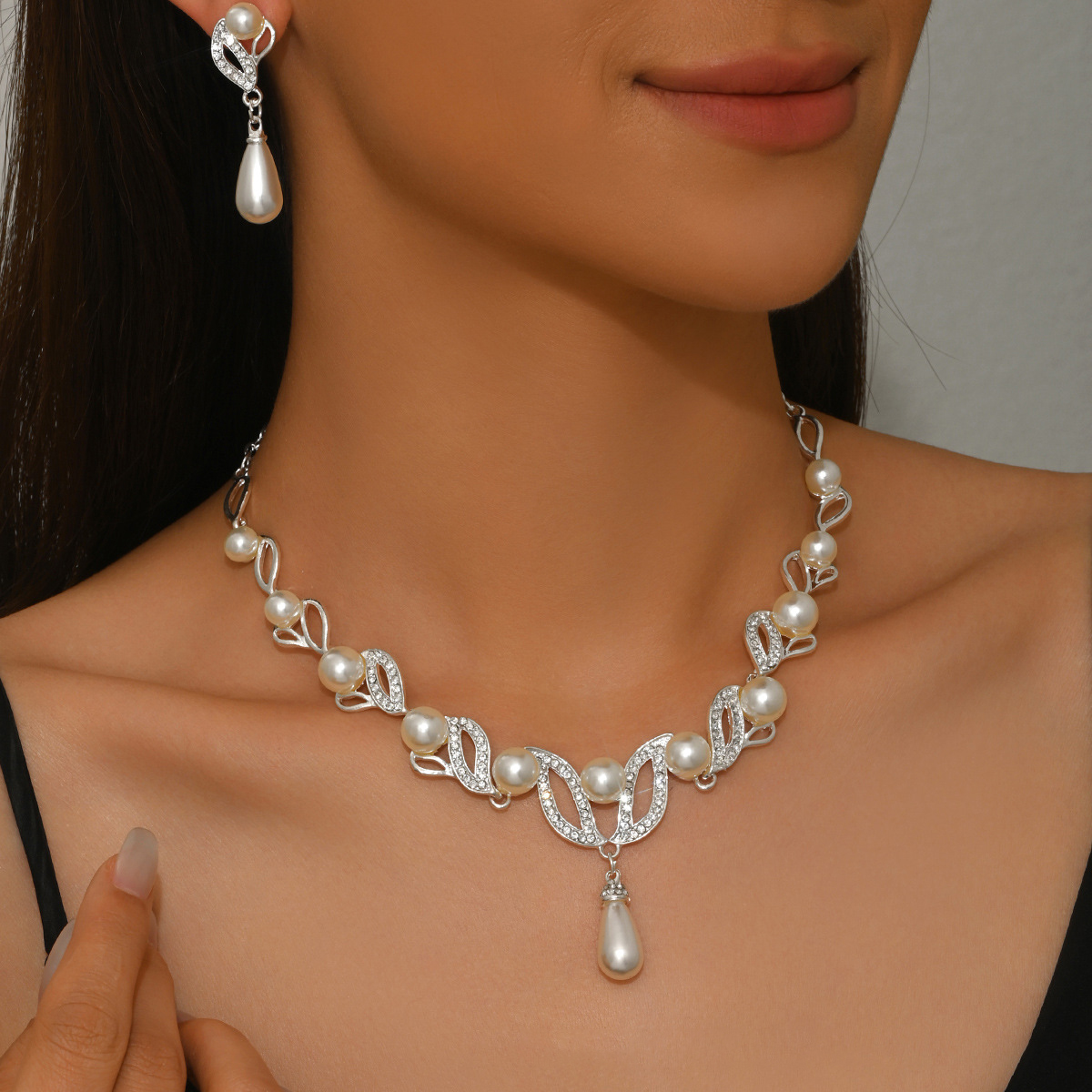 2pcs/set Elegant Imitation Pearl  Necklace Earrings And Bracelet Party Jewelry Set