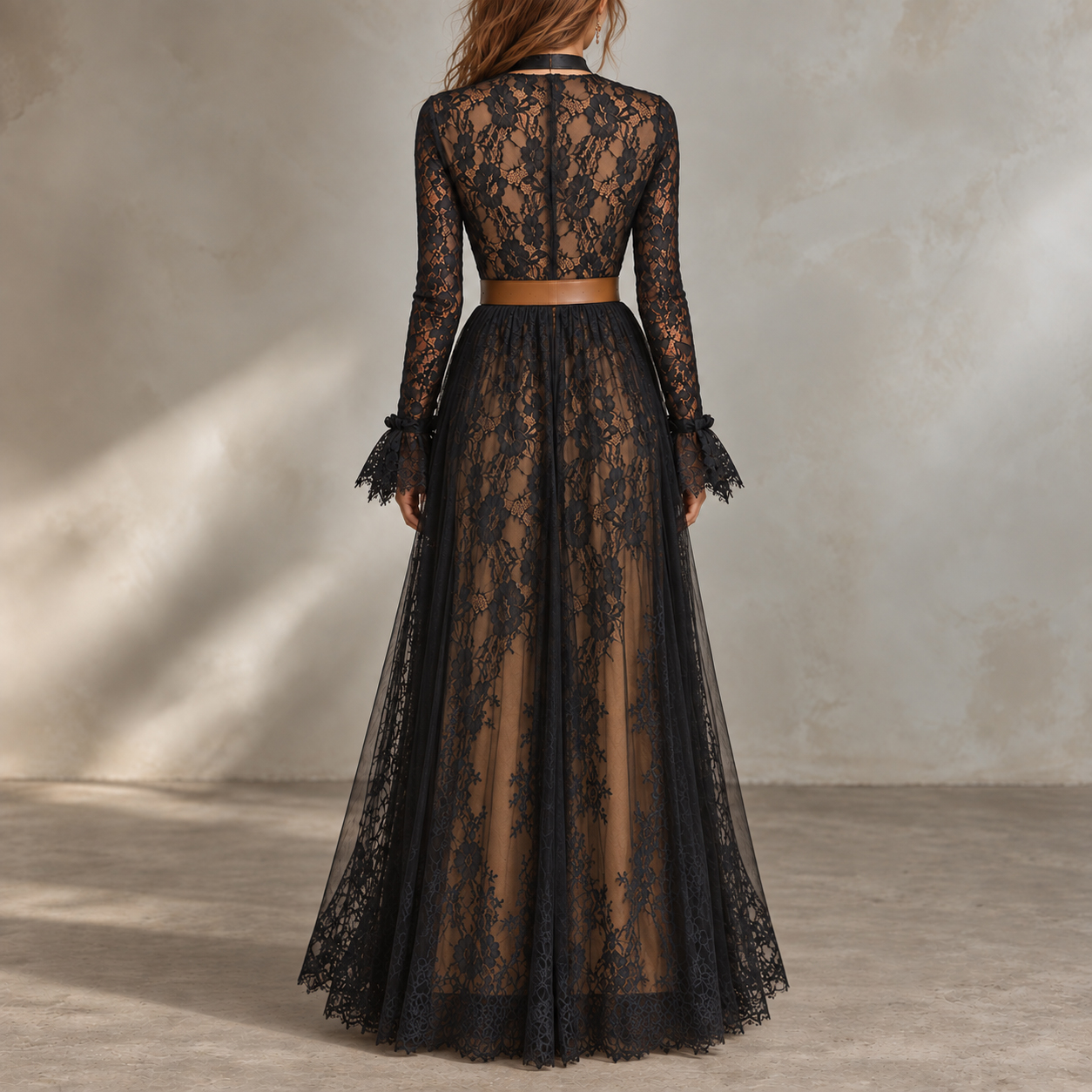 Retro Long-sleeve Lace Maxi Dress