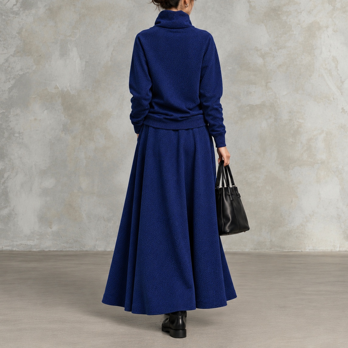 Elegance Solid-color High-neck Sweatshirt And Long Skirt Two-piece Set