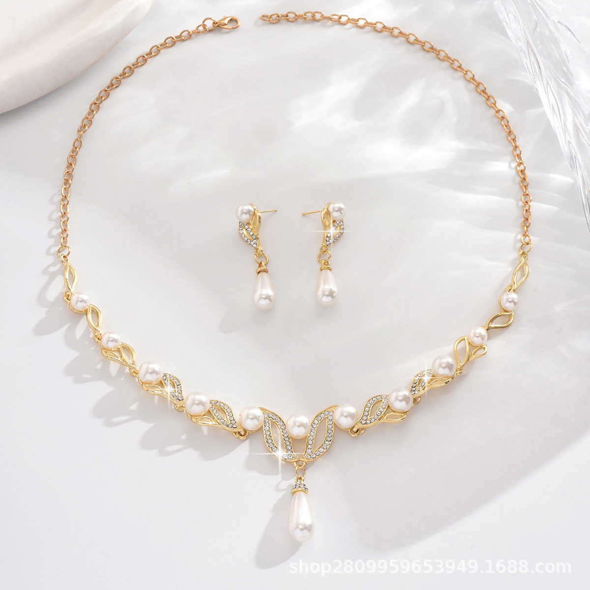 2pcs/set Elegant Imitation Pearl  Necklace Earrings And Bracelet Party Jewelry Set