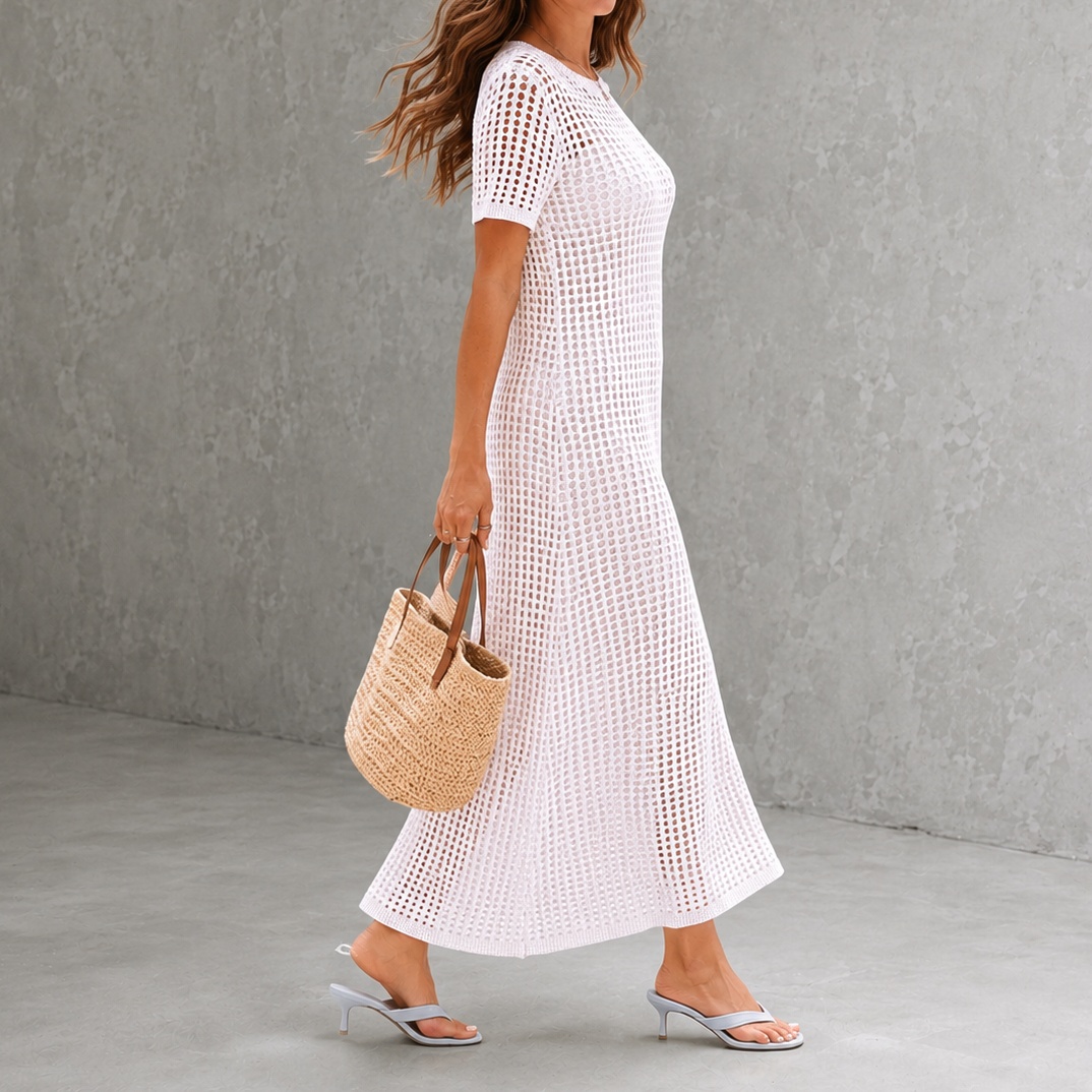 Elegant Round Neck Hollowed-out 2-piece  Maxi Dress