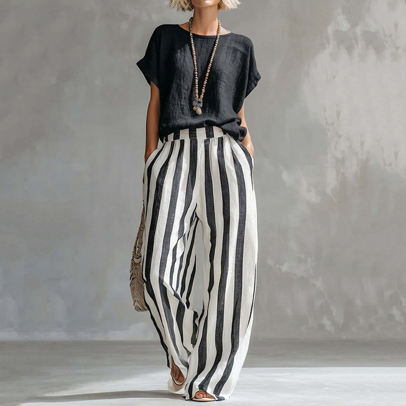 Classic Striped Linen Two-piece Set