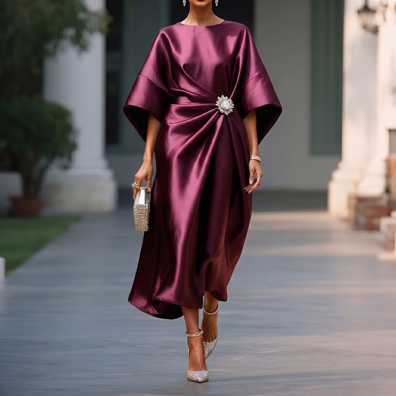 Elegant Solid Color Midi Dress