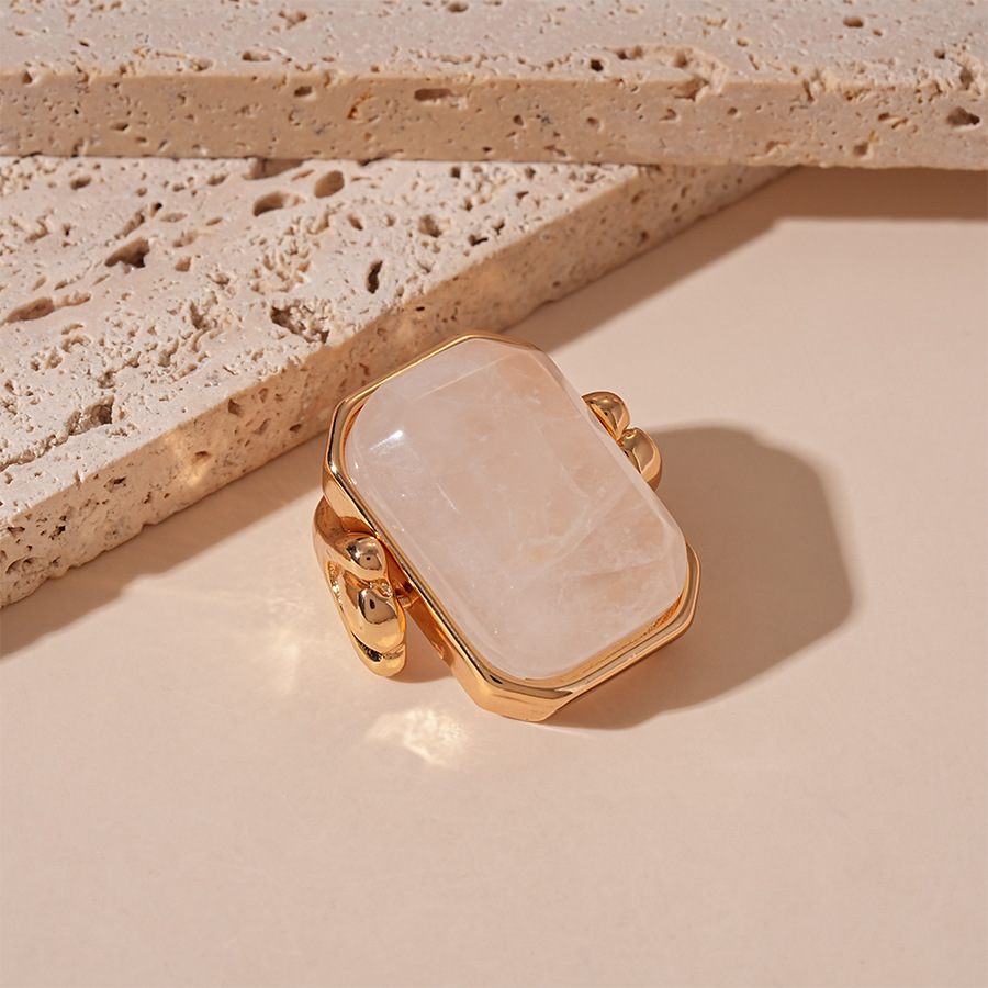 Elegant Simple Natural Stone Geometric Block Ring
