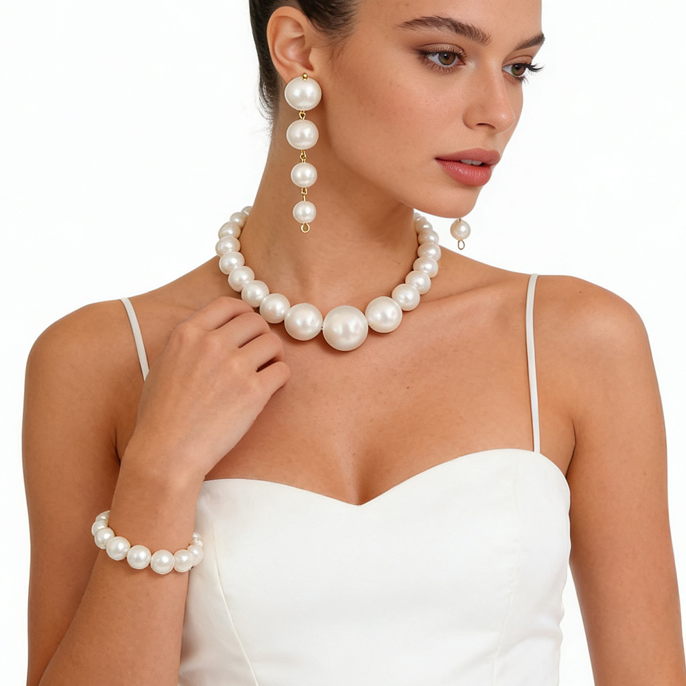3pcs/set Imitation Pearl  Necklace Earrings And Bracelet Jewelry Set