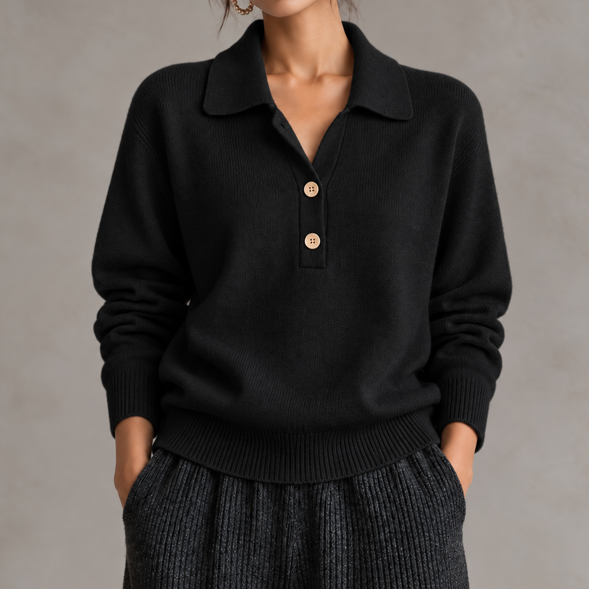 Elegance Collared Half-button Knit Top
