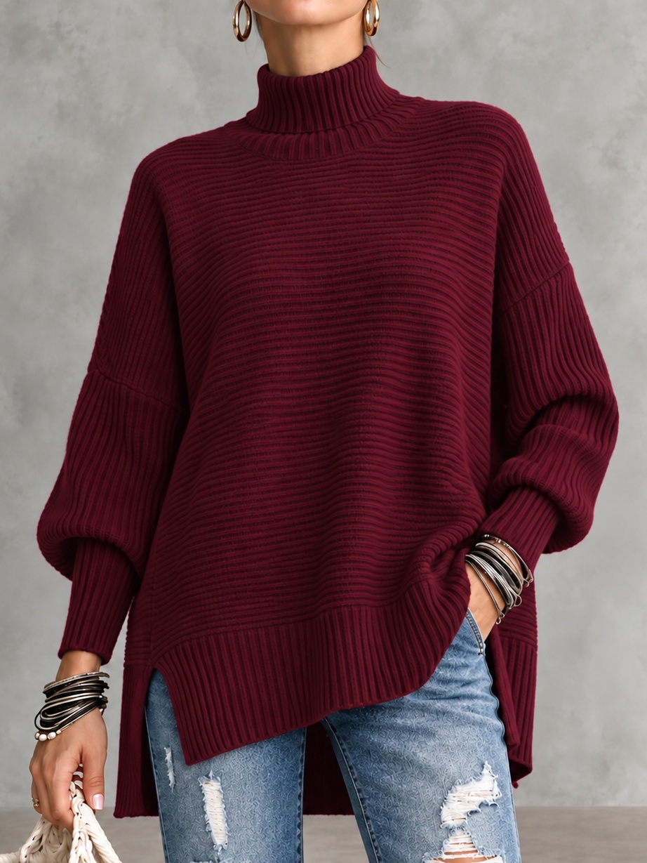 Elegant Loose-fit Batwing-sleeve Knitted Pullover