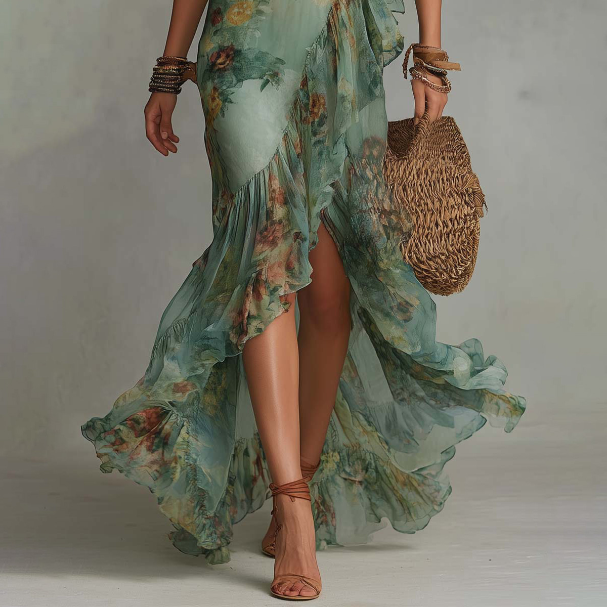 Retro Romantic Floral Wrap Maxi Dress