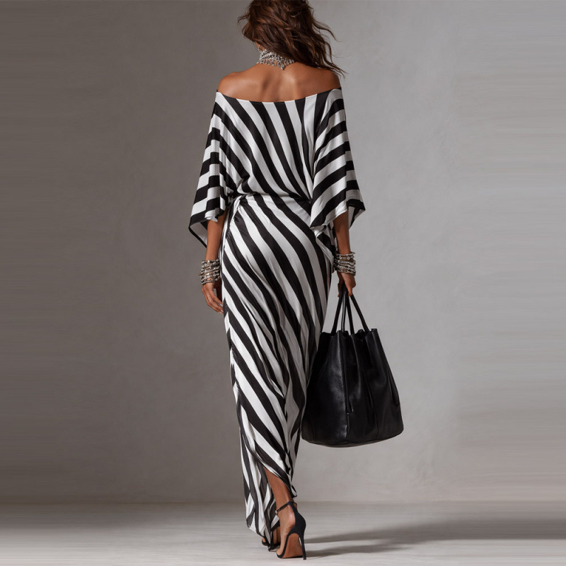 Elegant Striped Off The Shoulder Midi Dress
