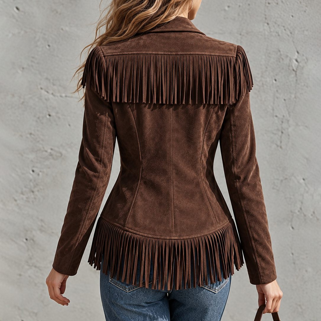 Retro Suede Fringe Slim-fit Lapel Jacket